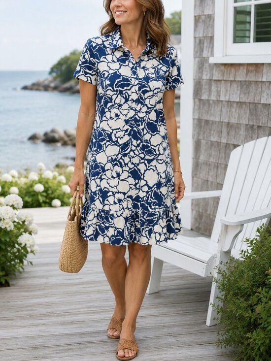 Rachel Zoe Dresses & Skirts - Floral Popover Shift Midi Dress Blue Ivory M Ruffle Hem Rachel Zoe Coastal NWOT